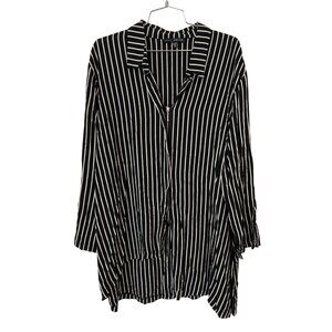 Kozan Asymmetrical Tunic Shirt Plus Size 2X Long Sleeve Zip Front Black White